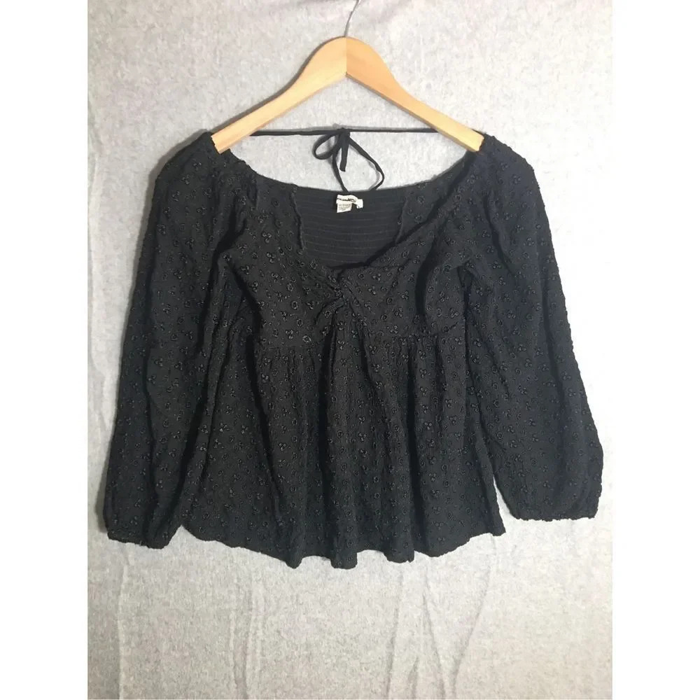 Womens American Eagle Blouse Babydoll Peplum Eyelet Feminine Date Night
